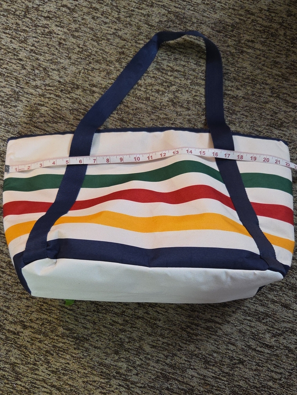 Striped Canvas Tote Bag with Navy Handles - Multicolor Waves